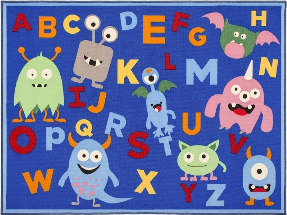 синий прямоугольный ковер с алфавитом и монстриками