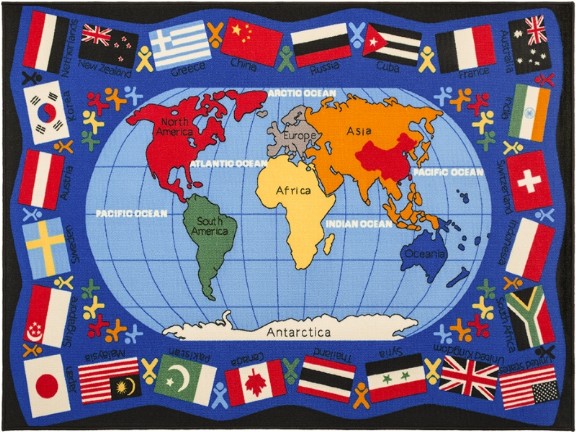 прямоугольный ковер с картой мира и флагами стран