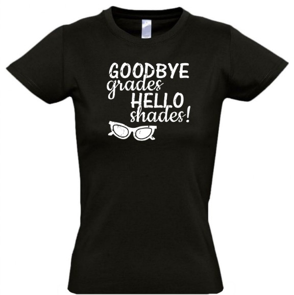 стильная футболка с надписью goodbye grades. hello shades!