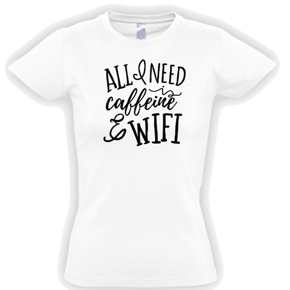 стильная футболка с надписью all i need is caffeine & wifi
